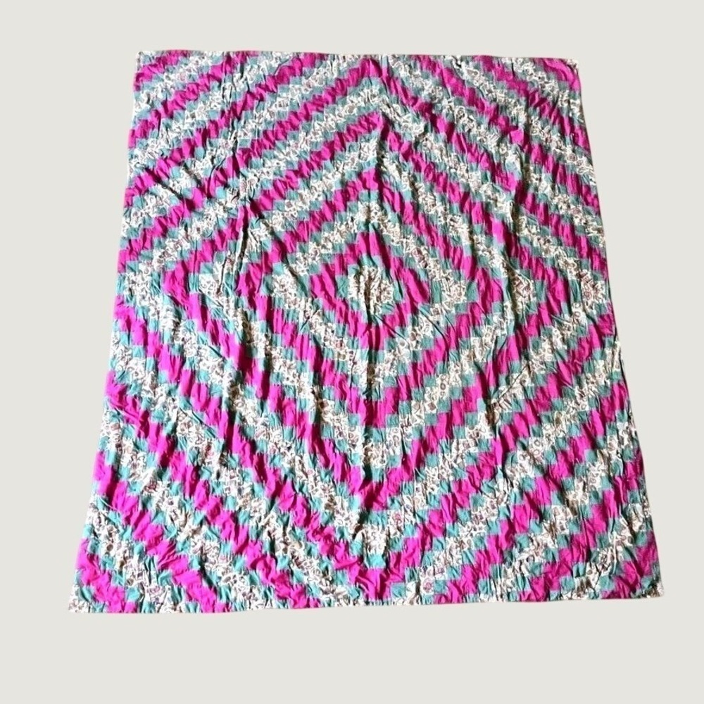 Handmade‎ Patchwork Quilt Queen Multicolor Green Purple Jewelry Print Tied Lap